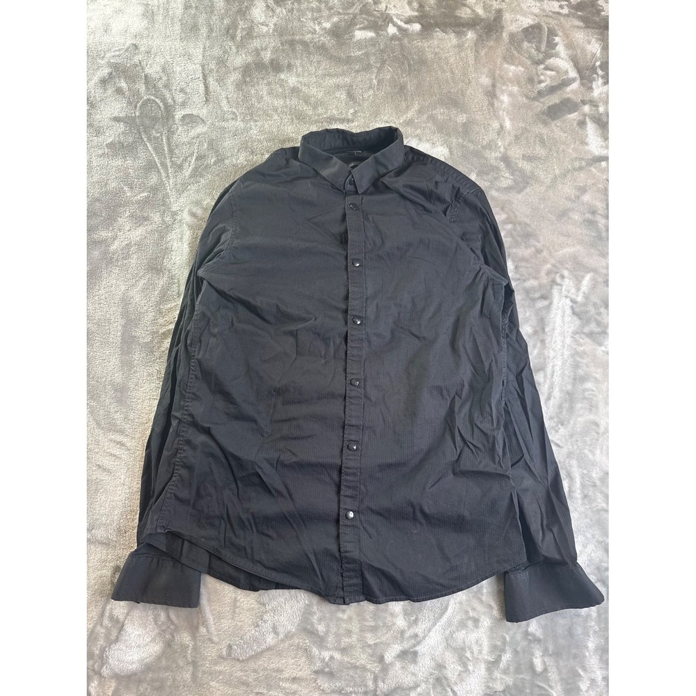 Armani Exchange Shirt Mens Large Slim Fit Black Fine Wale Corduroy Button Down